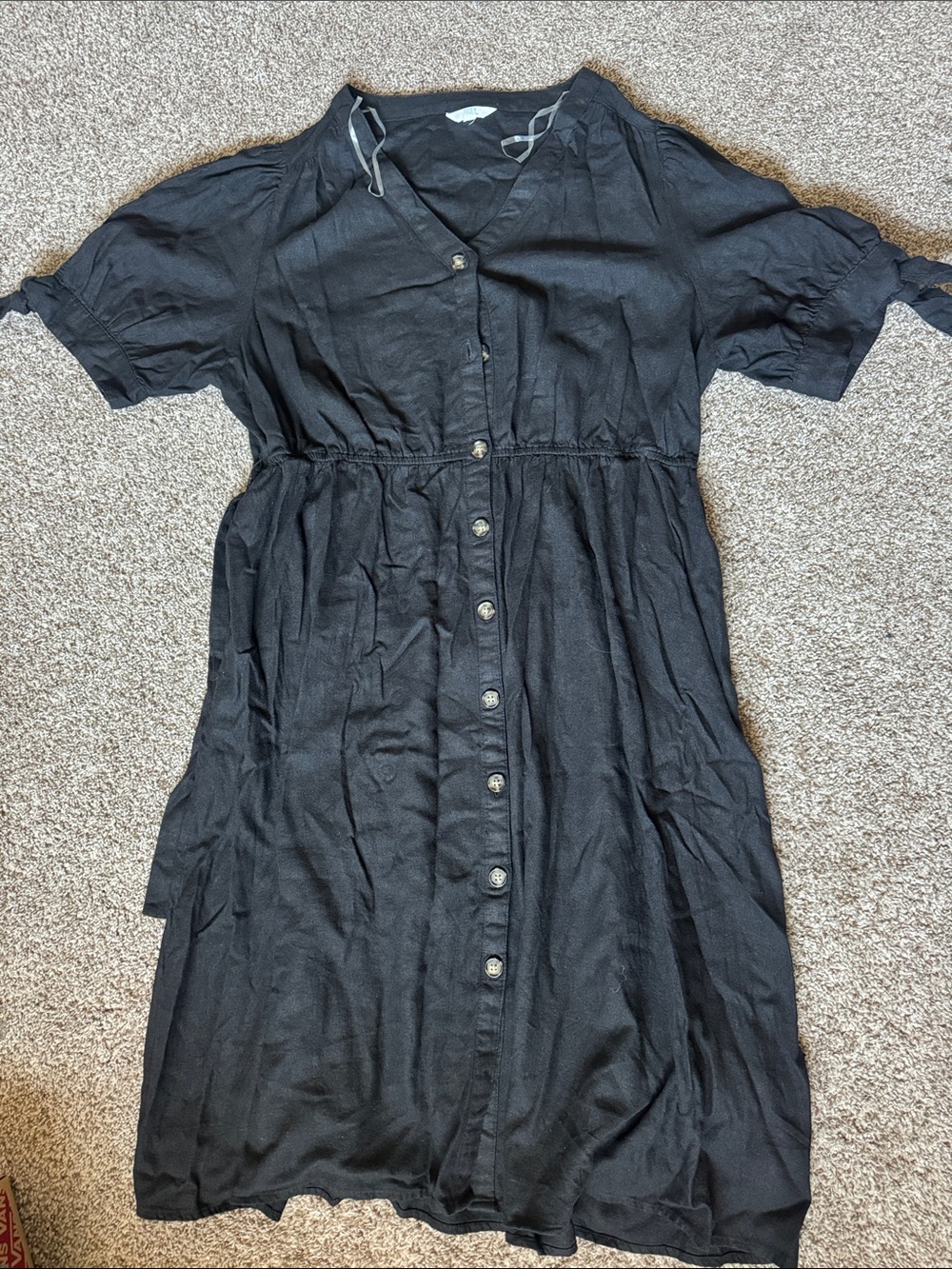 Time and Tru Black Button-Front Midi Dress with Short Sleeves